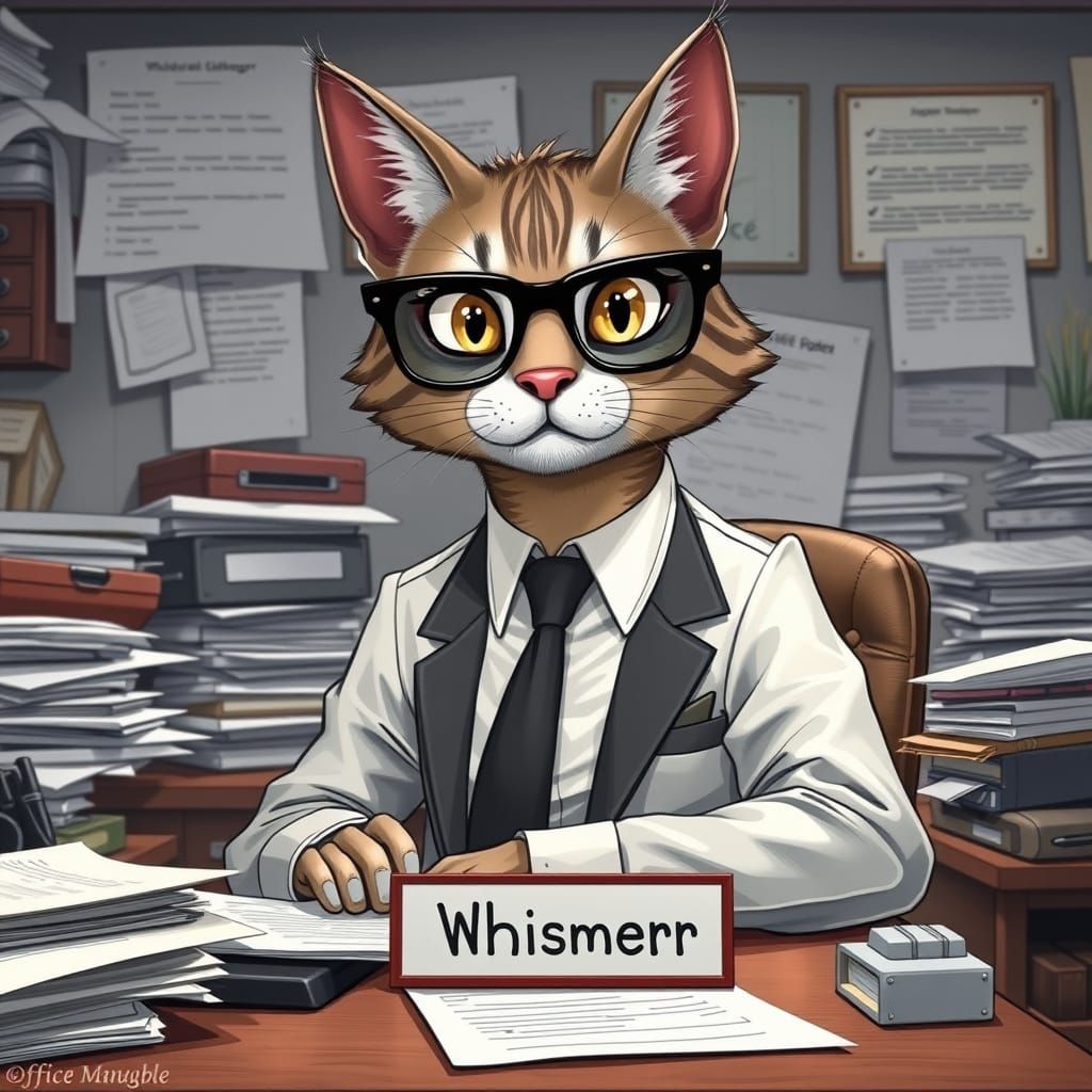 Feline Office Manager in a Cluttered Workspace