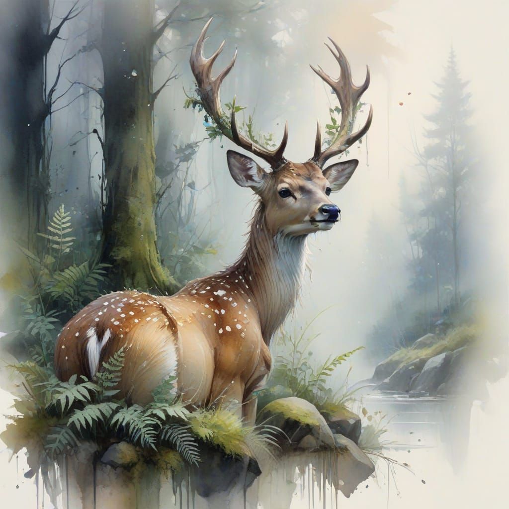 Serene Deer in a Misty Glen