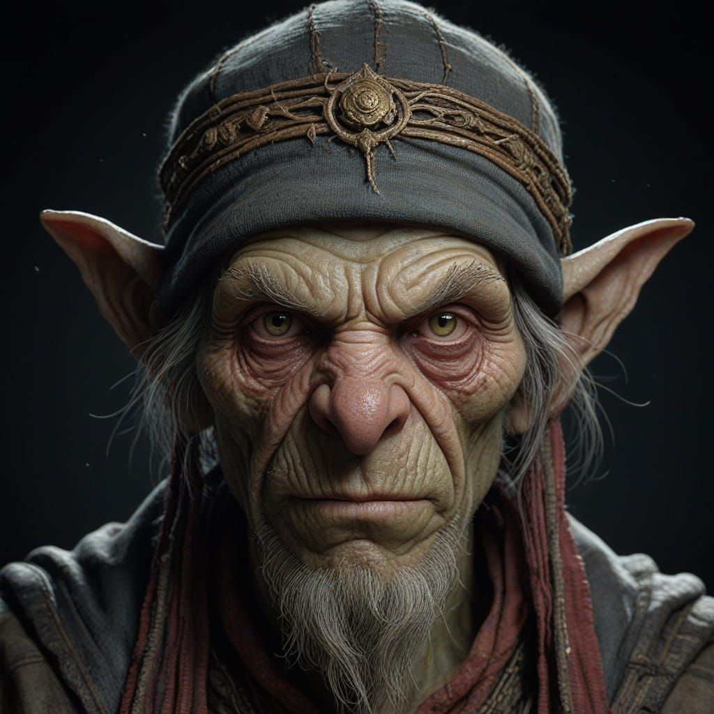 Intricate Goblin Warlock Portrait in Triadic Colors