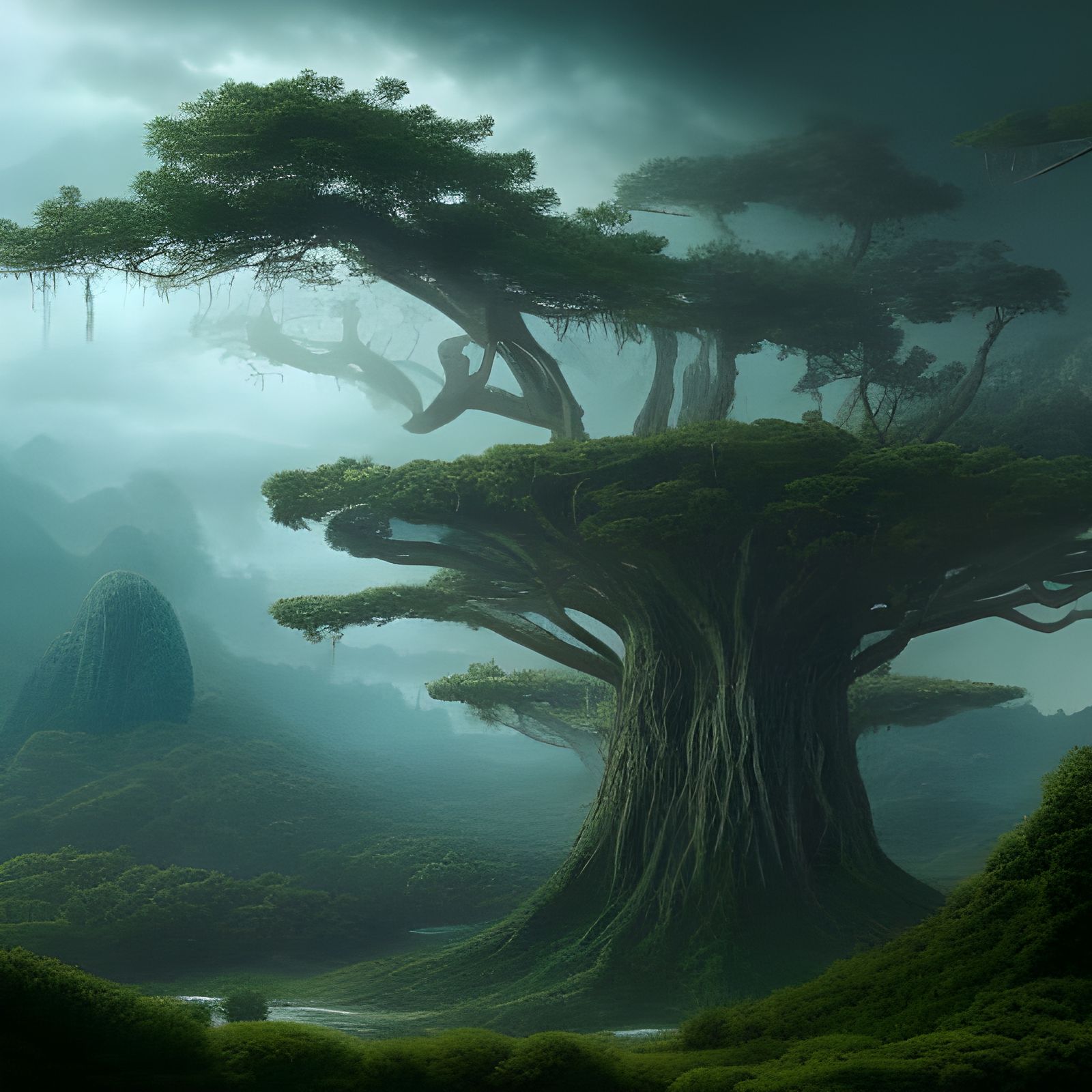 Epic Sky Forest Digital Matte Painting