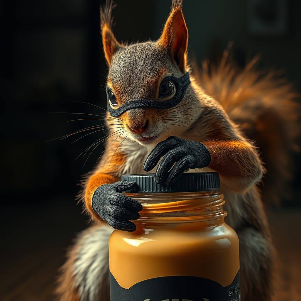 Squirrel Bandit Steals Peanut Butter: Dreamlike Realism