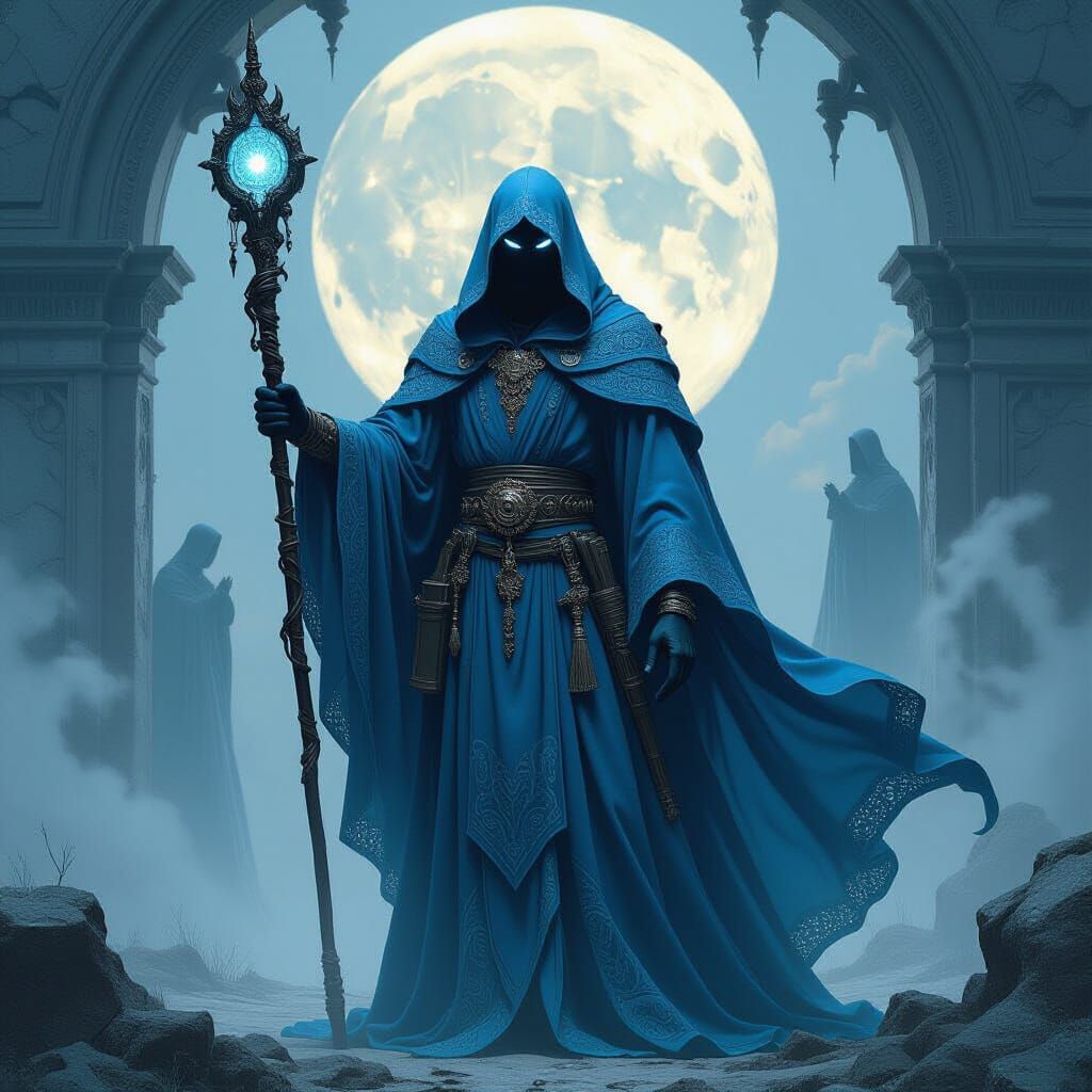 Archlich in Dark Blue Robes, in Dark Fantasy Style