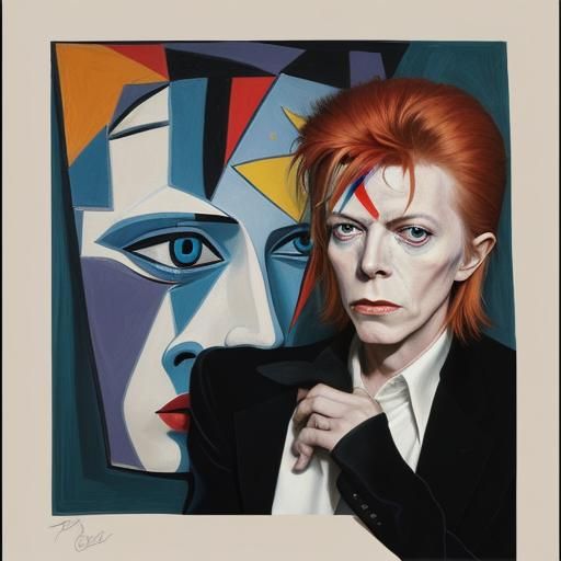 David Bowie as portrayed by Pablo Picasso with  unmatched ey...
