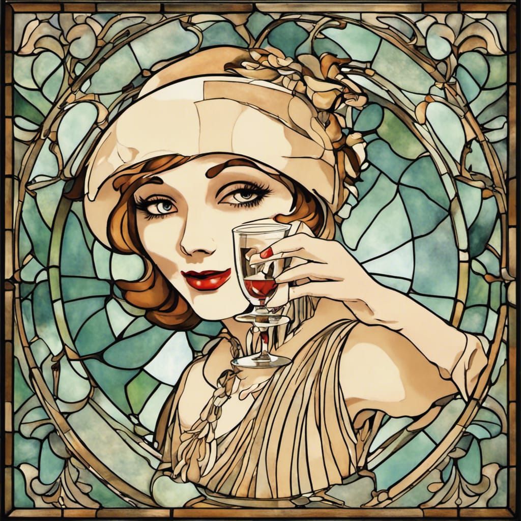 1930s Flapper Girl Portrait in Art Nouveau Style