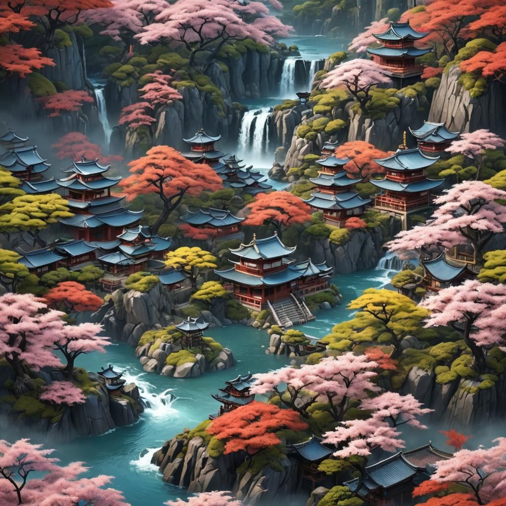 Serene Japanese Landscape: AI-Generated Matte Painting