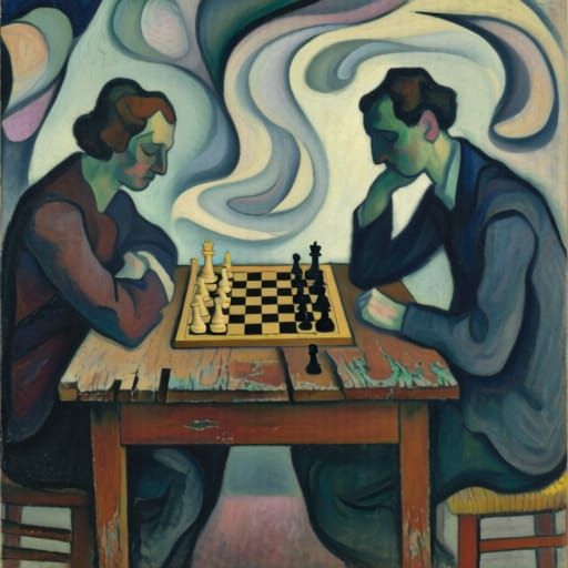 Expressive Oil Painting of Chess Game in Distorted Style