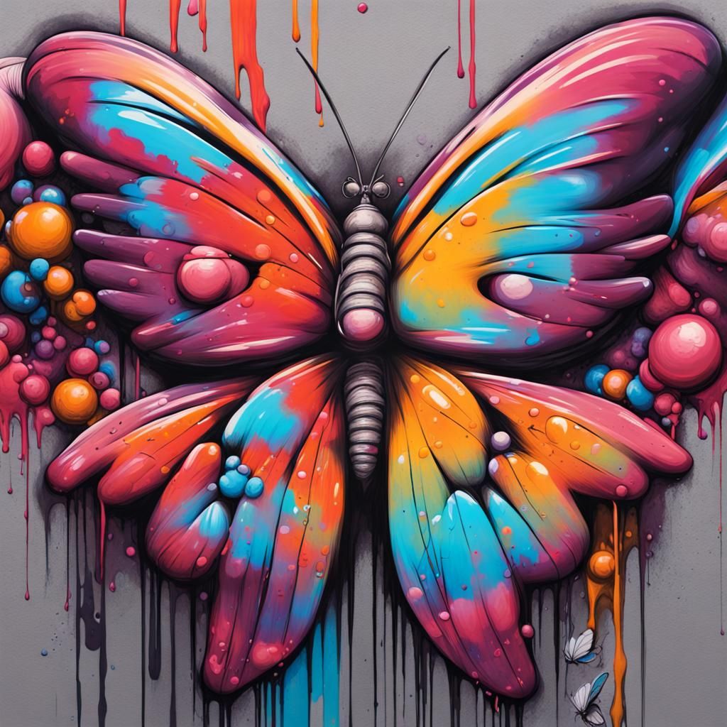Vibrant Graffiti Butterfly in High Contrast Color