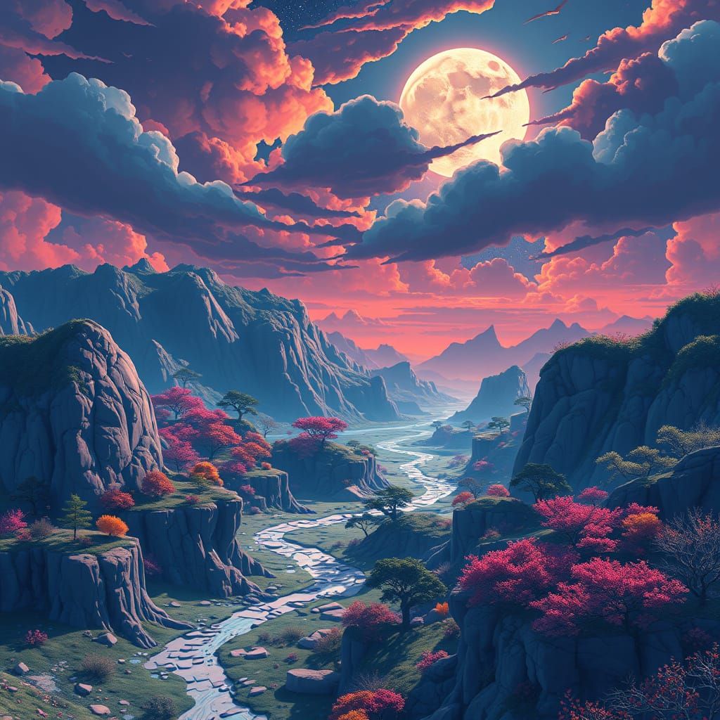 Dramatic Cel-Shaded Landscape Inspired by Anime Art