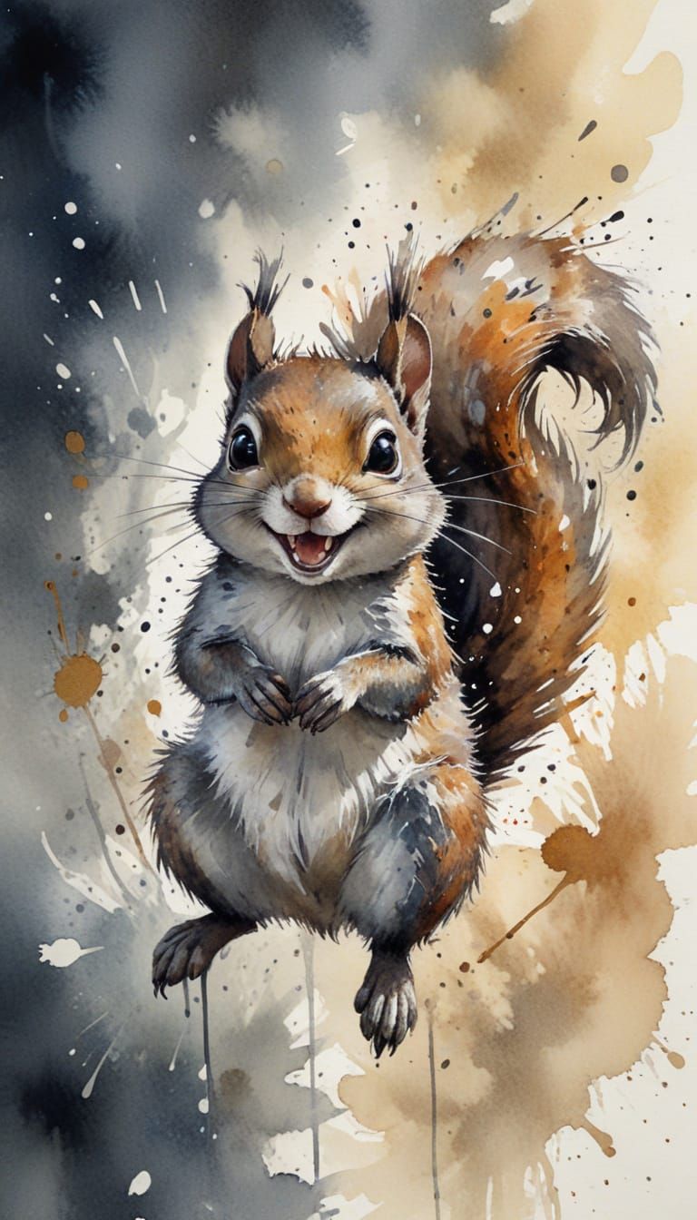 Anthropomorphic Squirrel in Ink Splatter Style