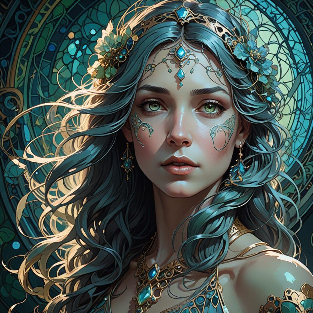 Mysterious Woman Conceptual Portrait in Triadic Colors