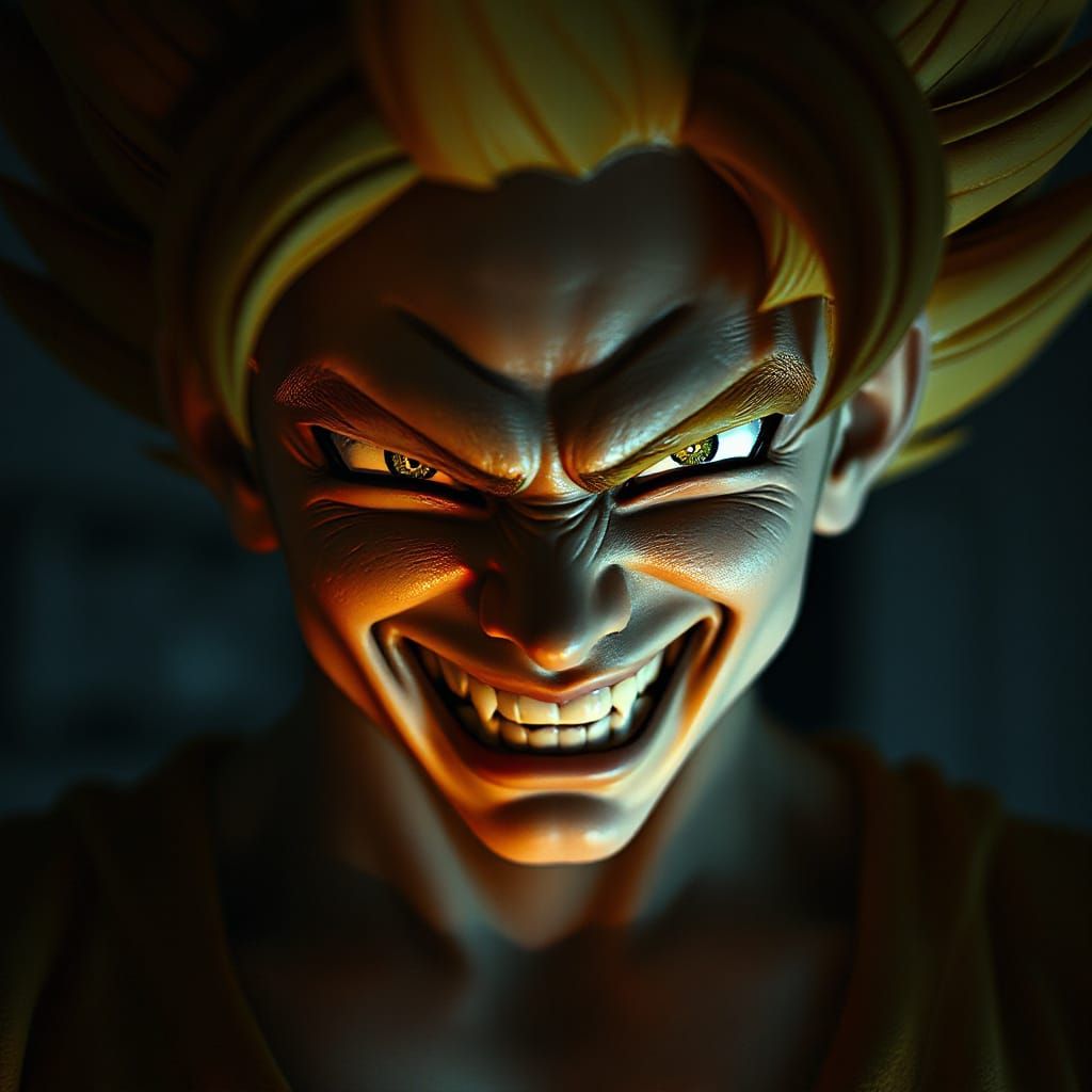 Evil Super Saiyan Goku Portrait in Dark, Gritty Style