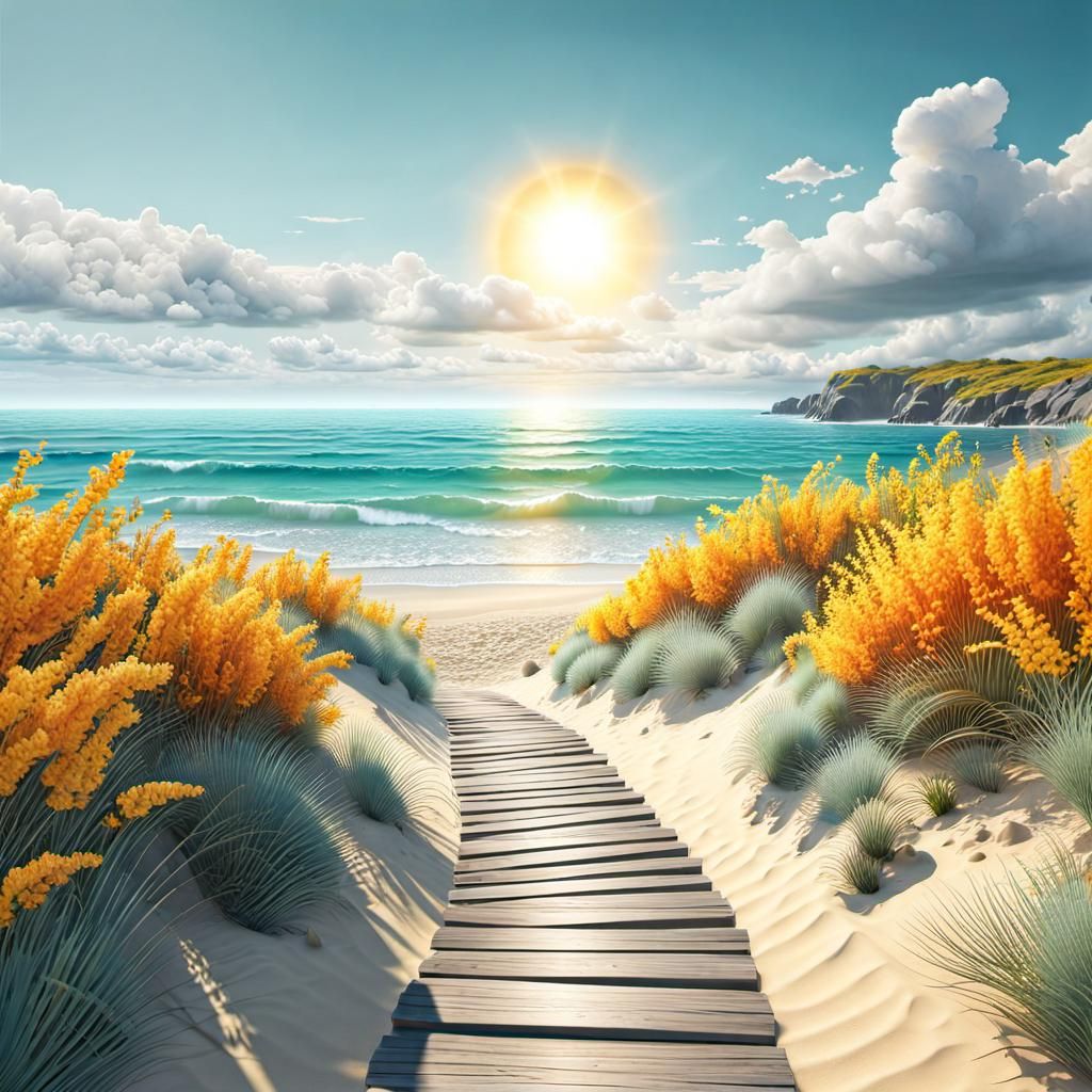 Path leading to a beautiful beach on a sunny day.