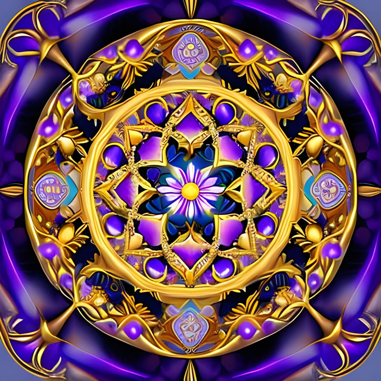 Gold and Purple Mandala with Zodiac Elements
