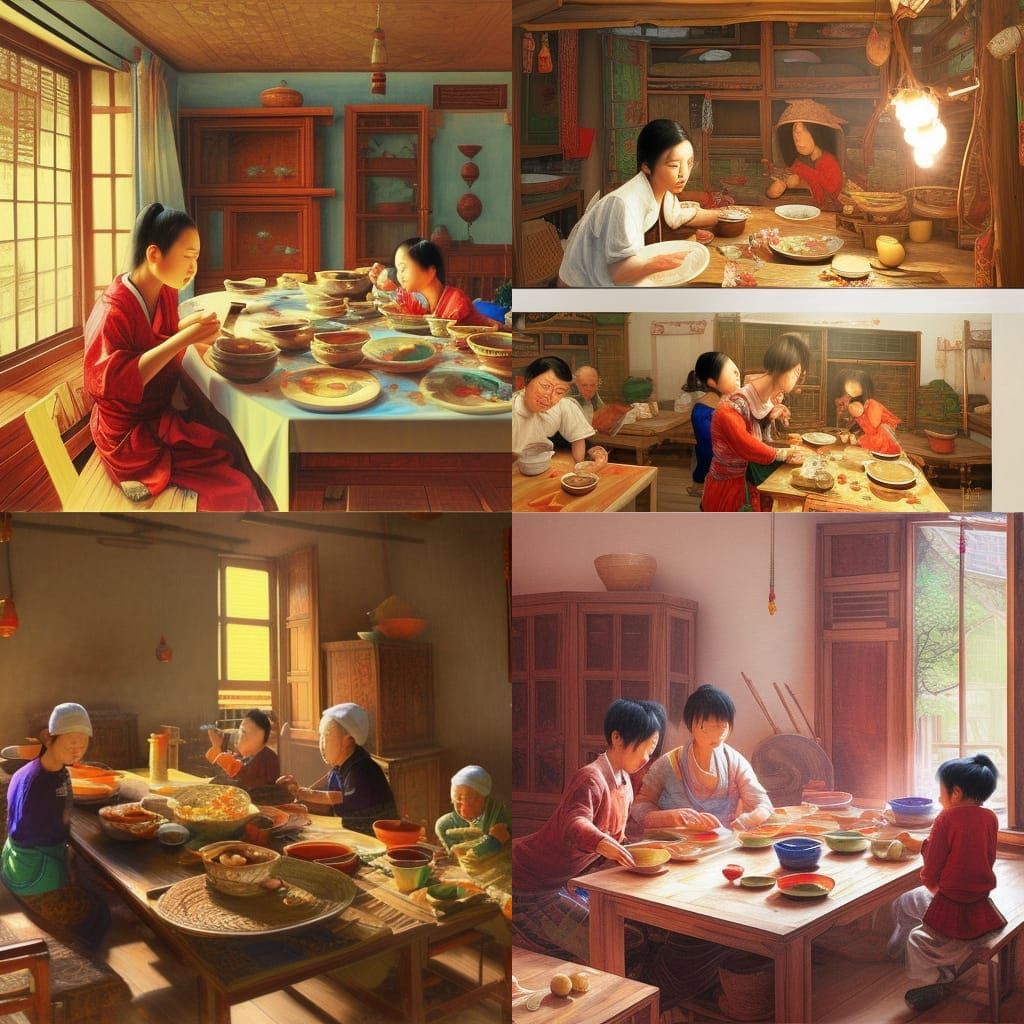 Family Life in Yunnan Painting Style, 8k