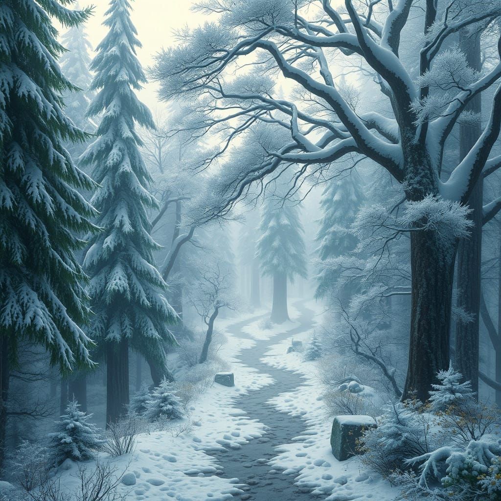 Majestic Snowy Forest in Enchanted Atmosphere