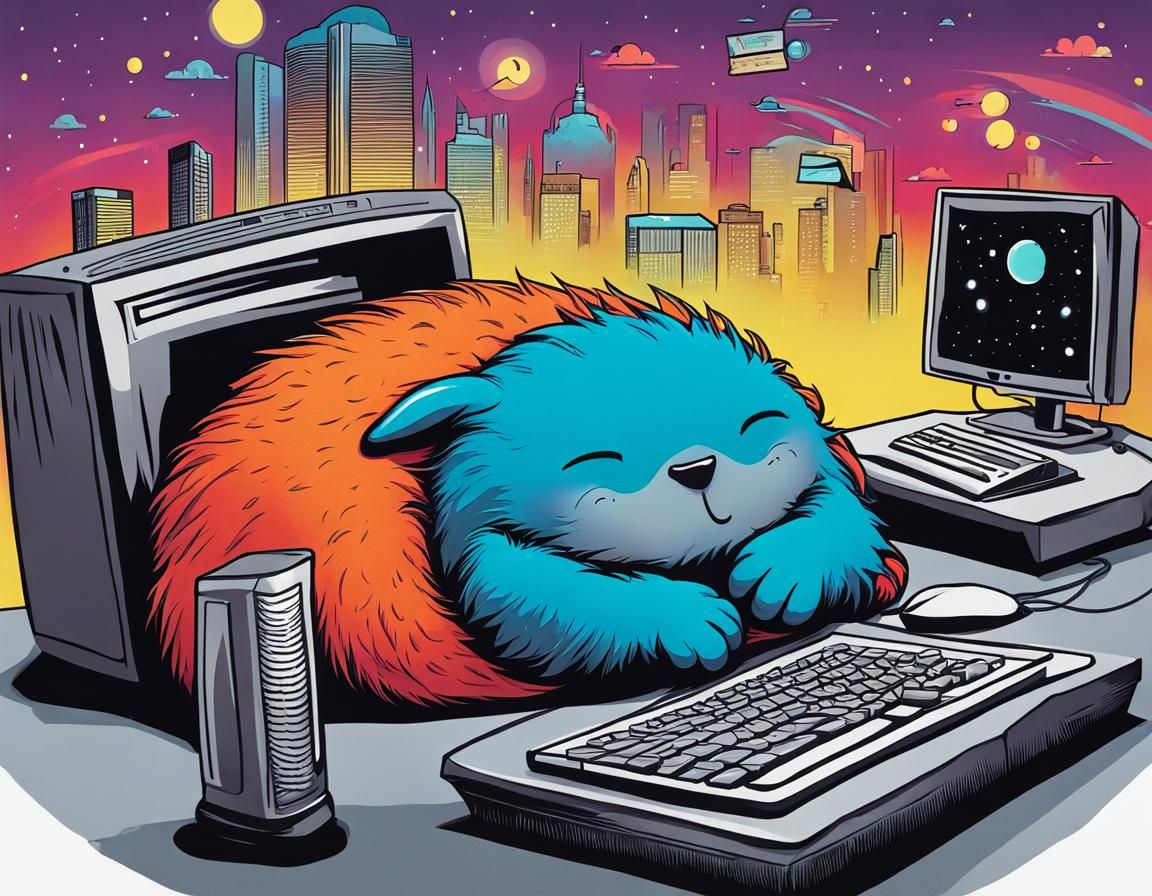 Adorable Business Monster Sleeping: Whimsical Ink Poster