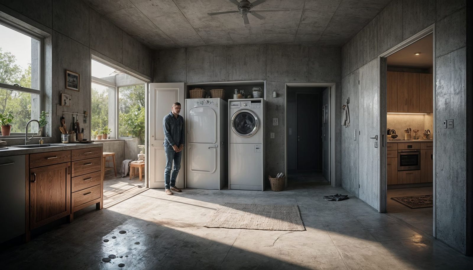 Hyperrealistic View Inside a Small Concrete House