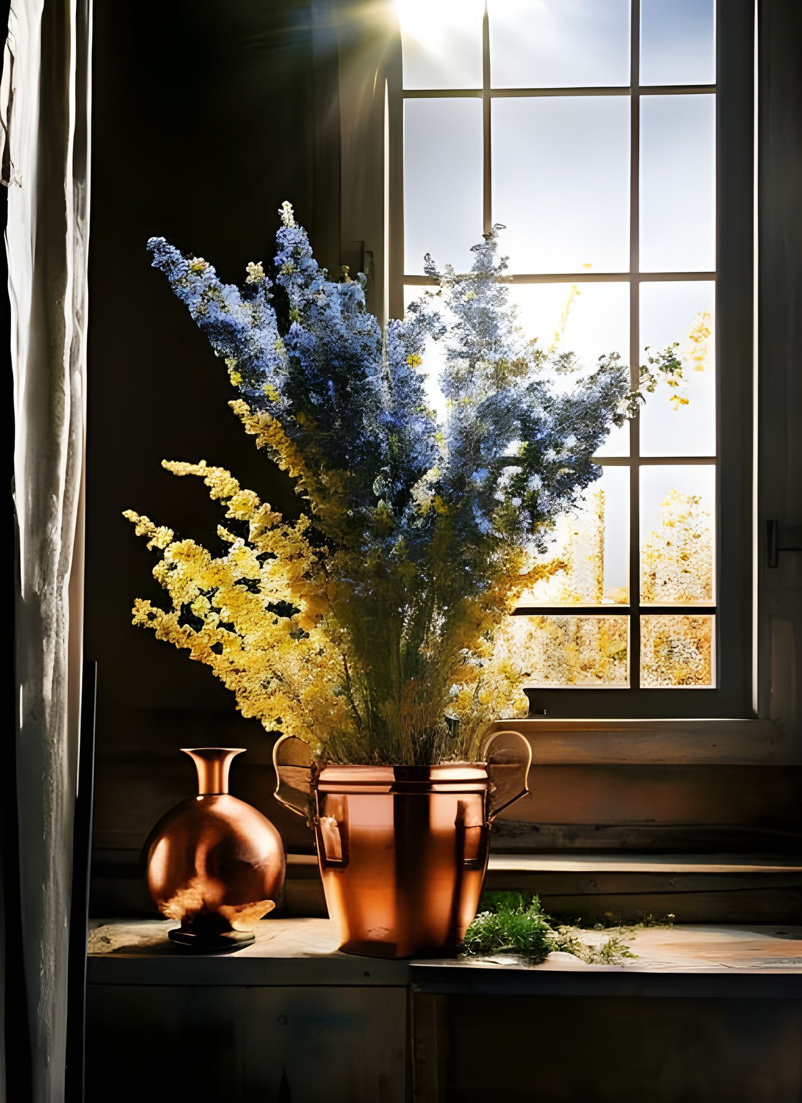 Hyperrealist Flowers on Butcher Table, Abstract Expressionis...