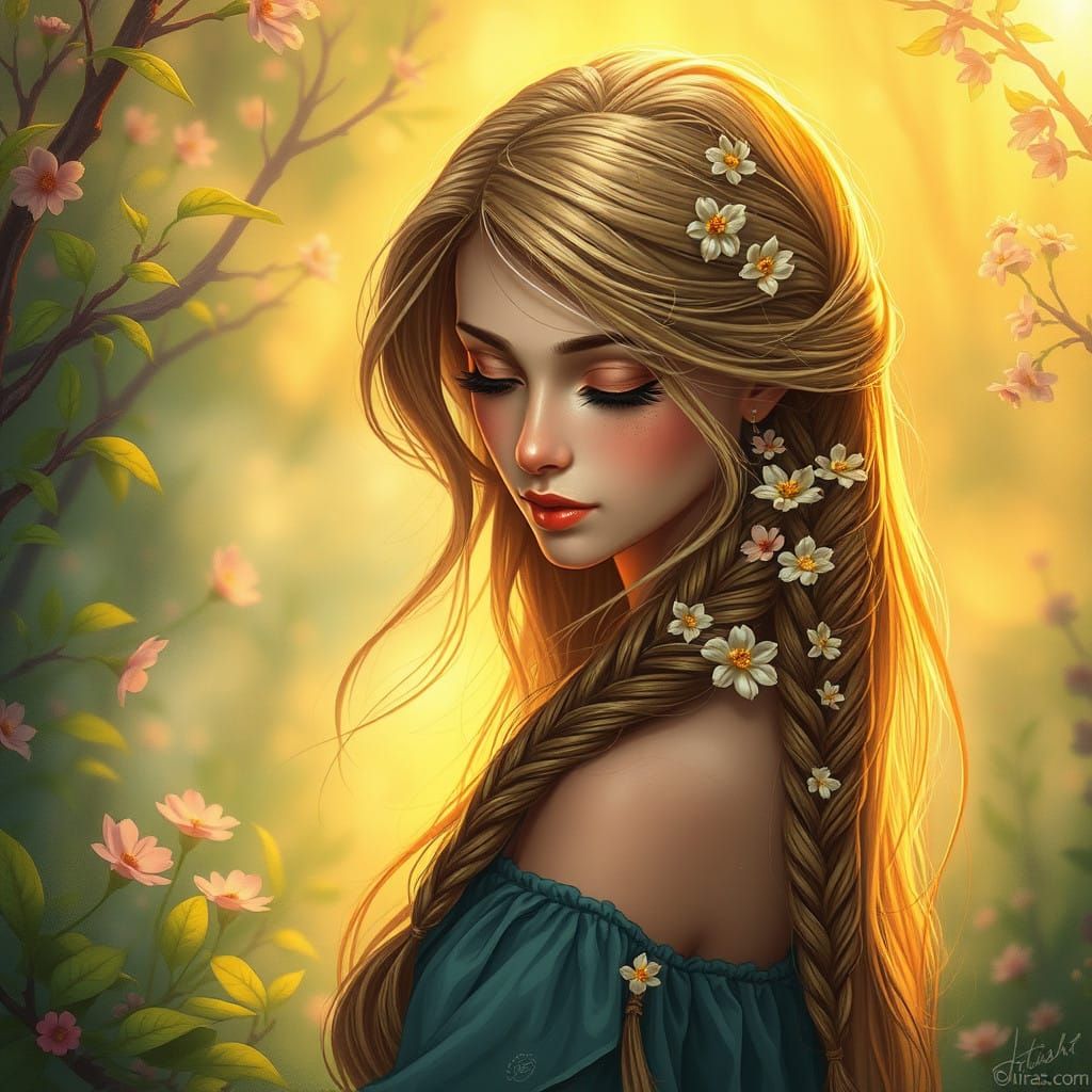 Ethereal Portrait of a Dreamy Woman in Whimsical Nature