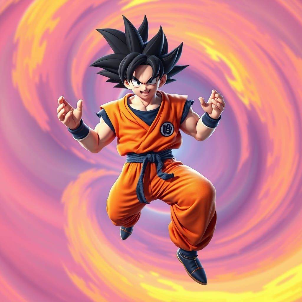 Goku Posing Dynamically in 3D Anime Style