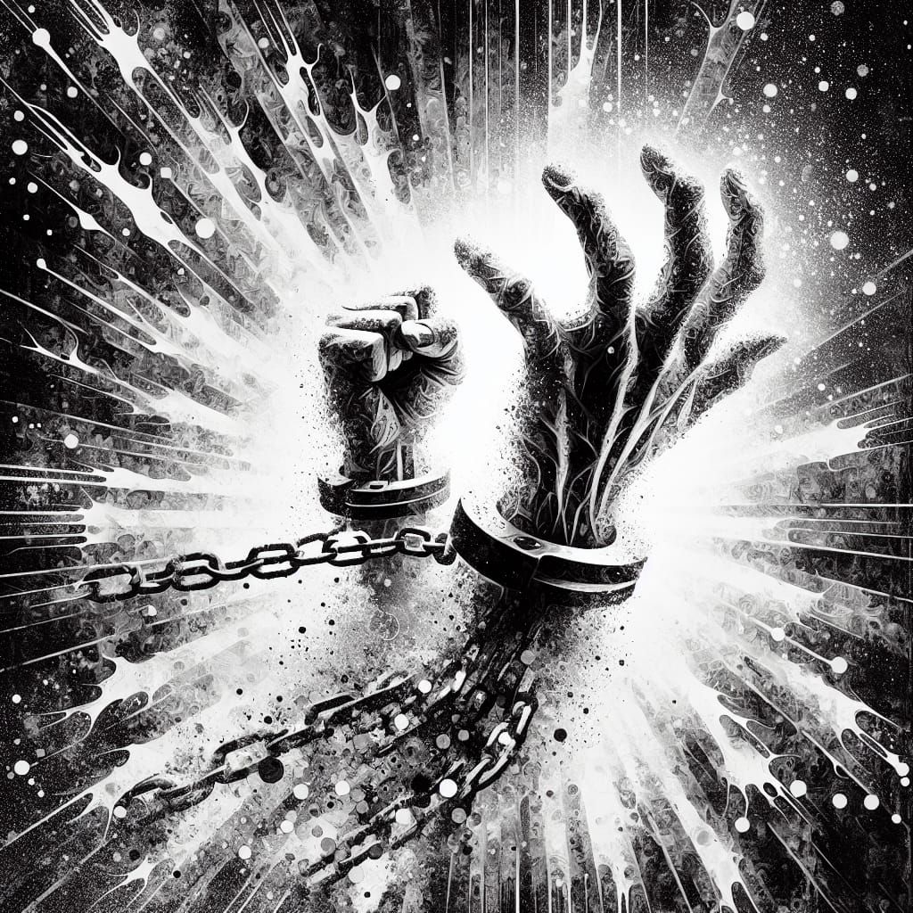 Breaking Free: Hands in Chains, Textured Painting