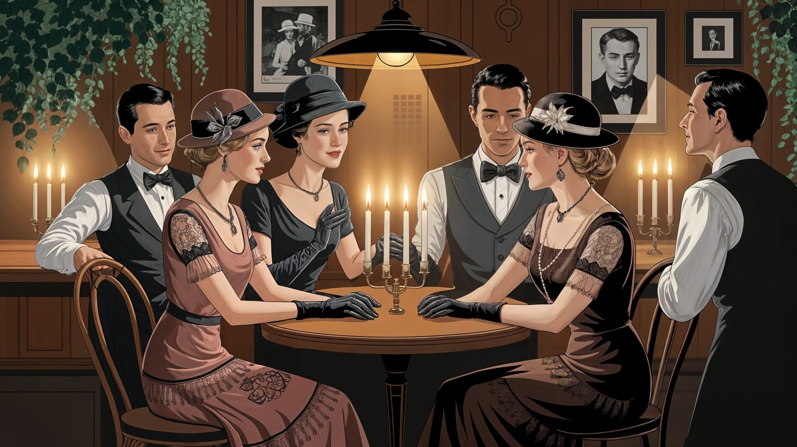1920s Speakeasy Café with Elegant Patrons Illustration