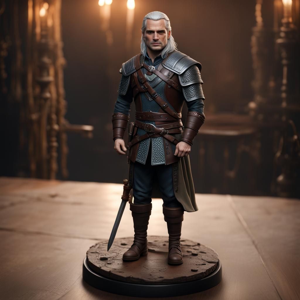 Hyperrealistic Witcher Bobblehead Figurine, Unreal Engine 5
