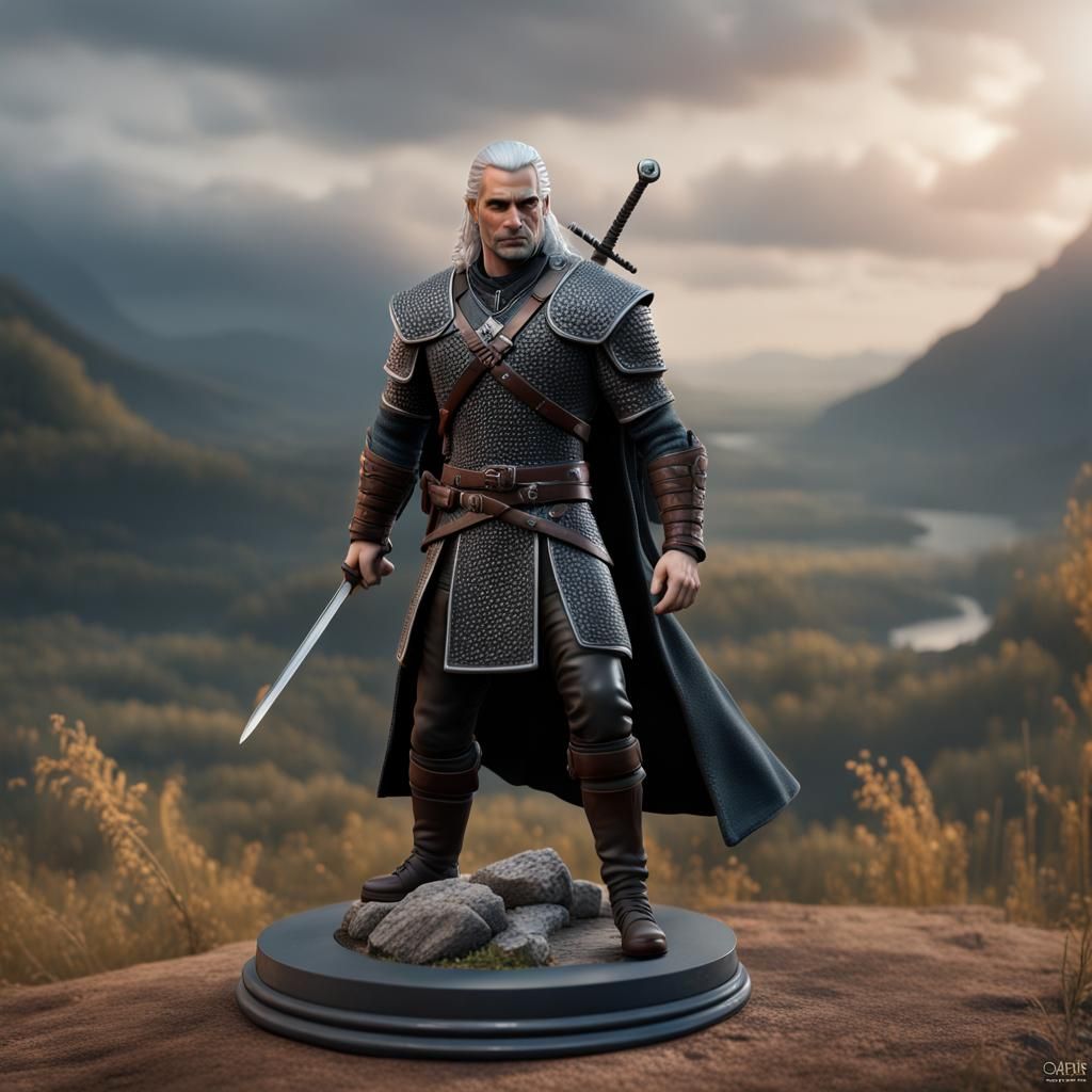 Hyperrealistic Witcher Bobblehead Figurine in 8K