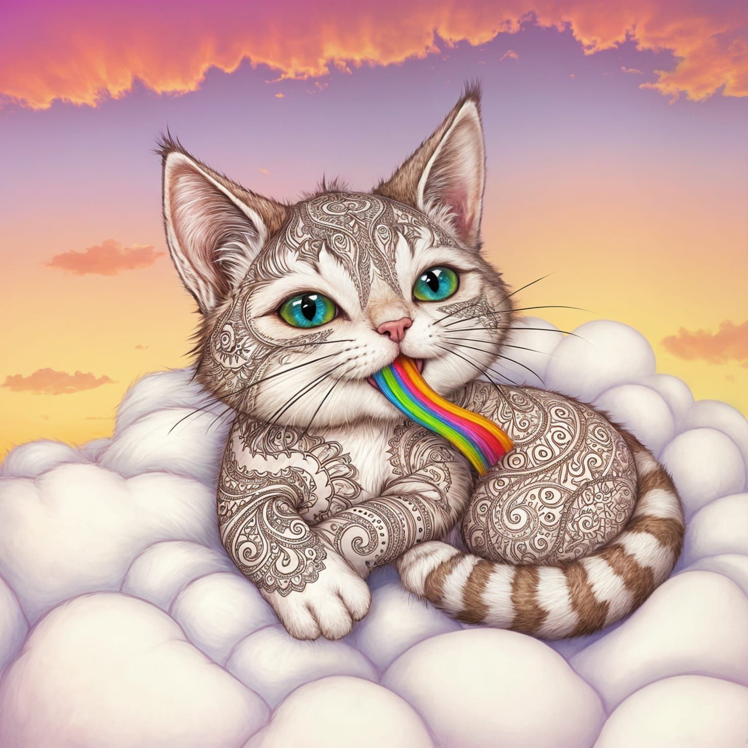 Mystical Kitty Unveils Enchanted Rainbow Tongue