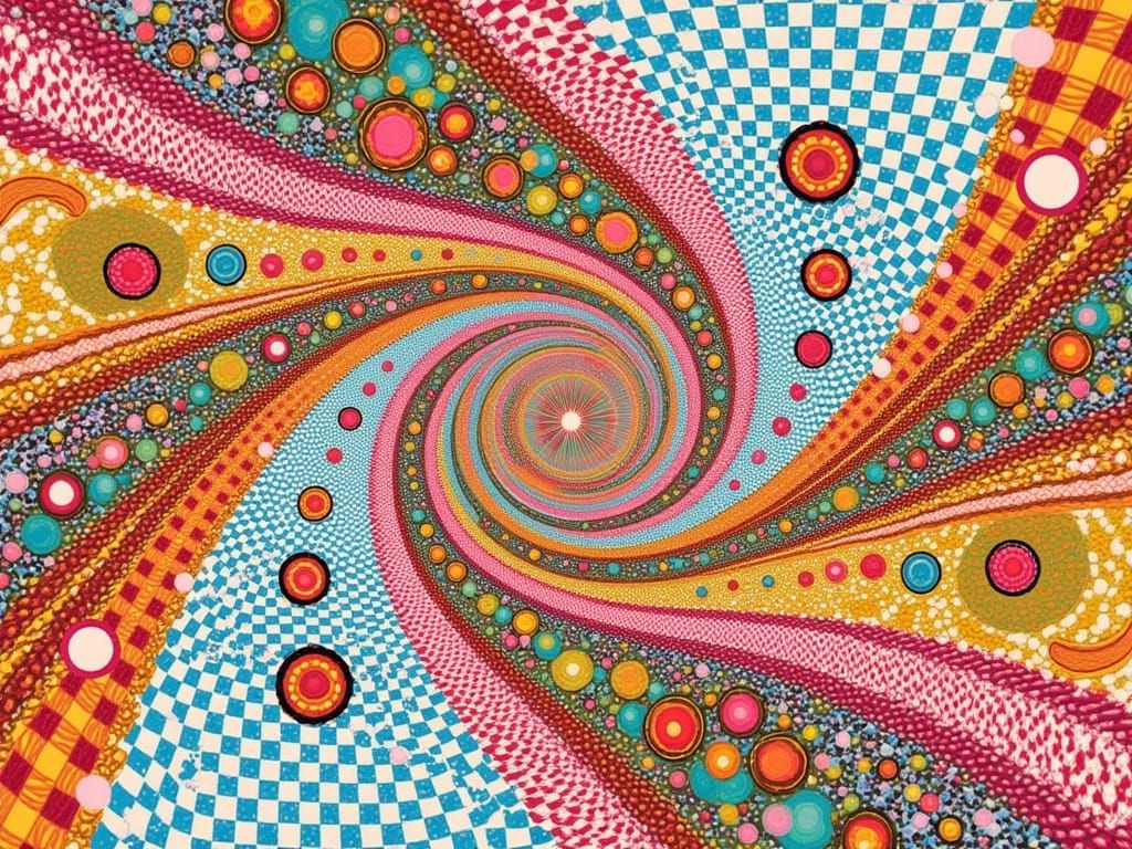 Psychedelic Gingham Pattern in High-Contrast Geometric Op Ar...