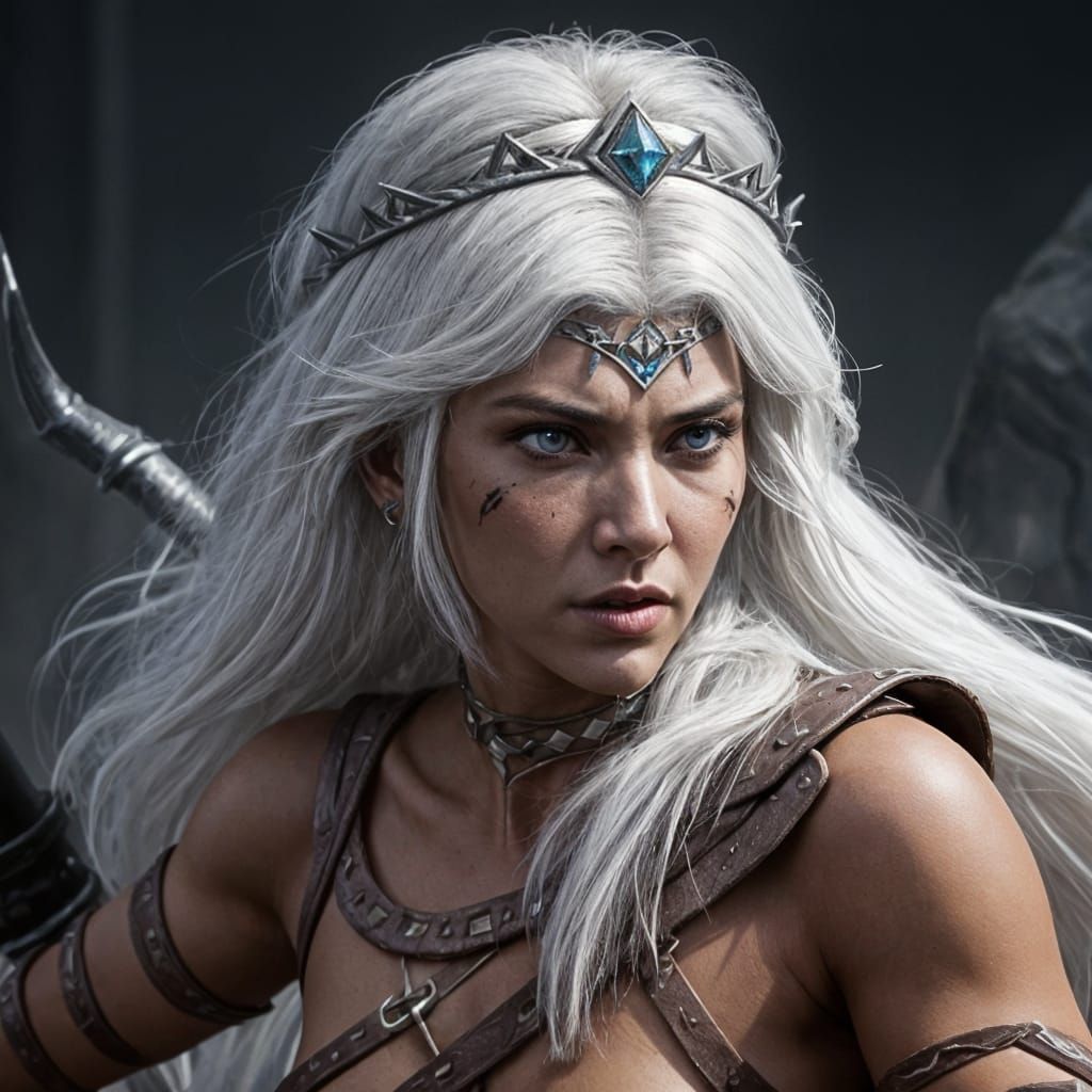 Kida the Barbarian Queen: Hyperdetailed Charcoal Drawing