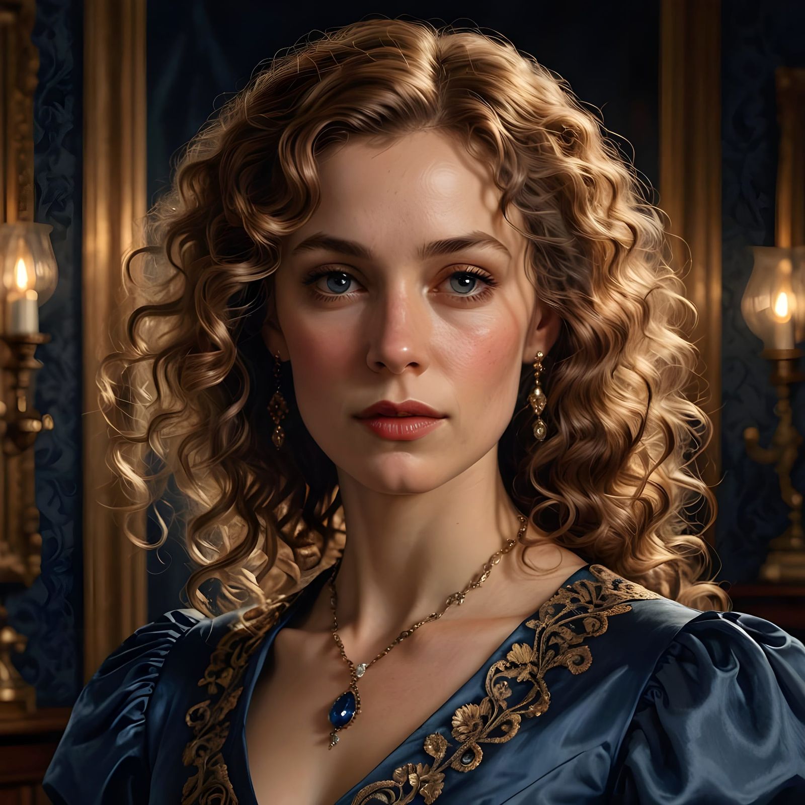 Elegant Victorian Debutante in Sapphire Blue