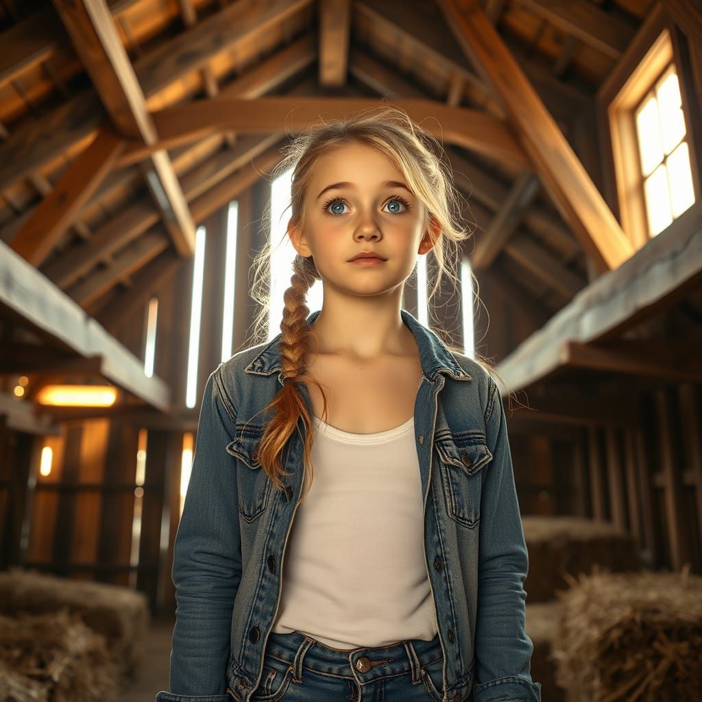Cozy Barn Scene with a Curious Teenage Girl