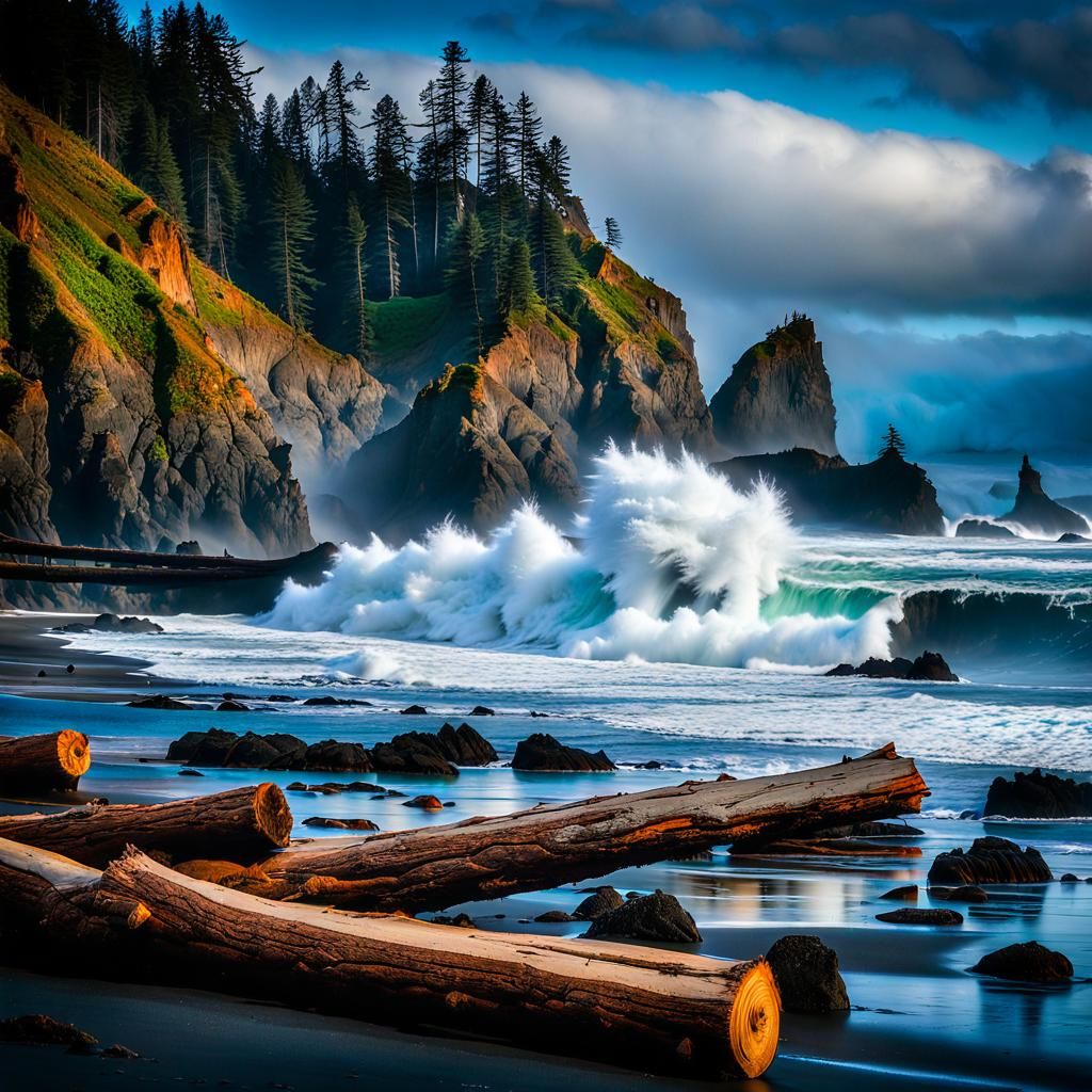 Oregon Coast Waves Crashing, Oil Painting