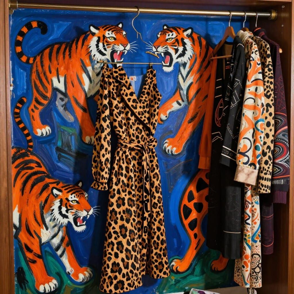 Leopard Print Closet with Abstract Tiger Art