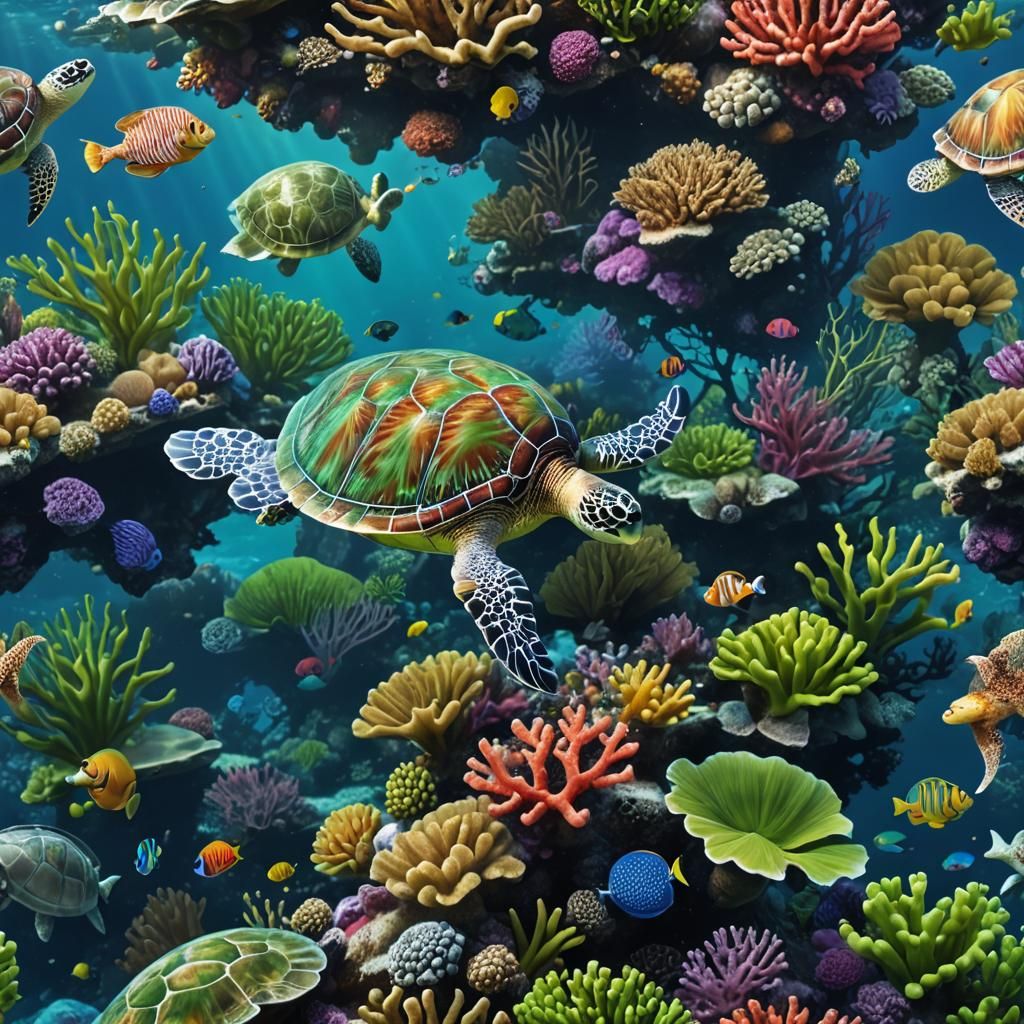 Sea Turtle Paradise: An 8K Fantasy Concept Art