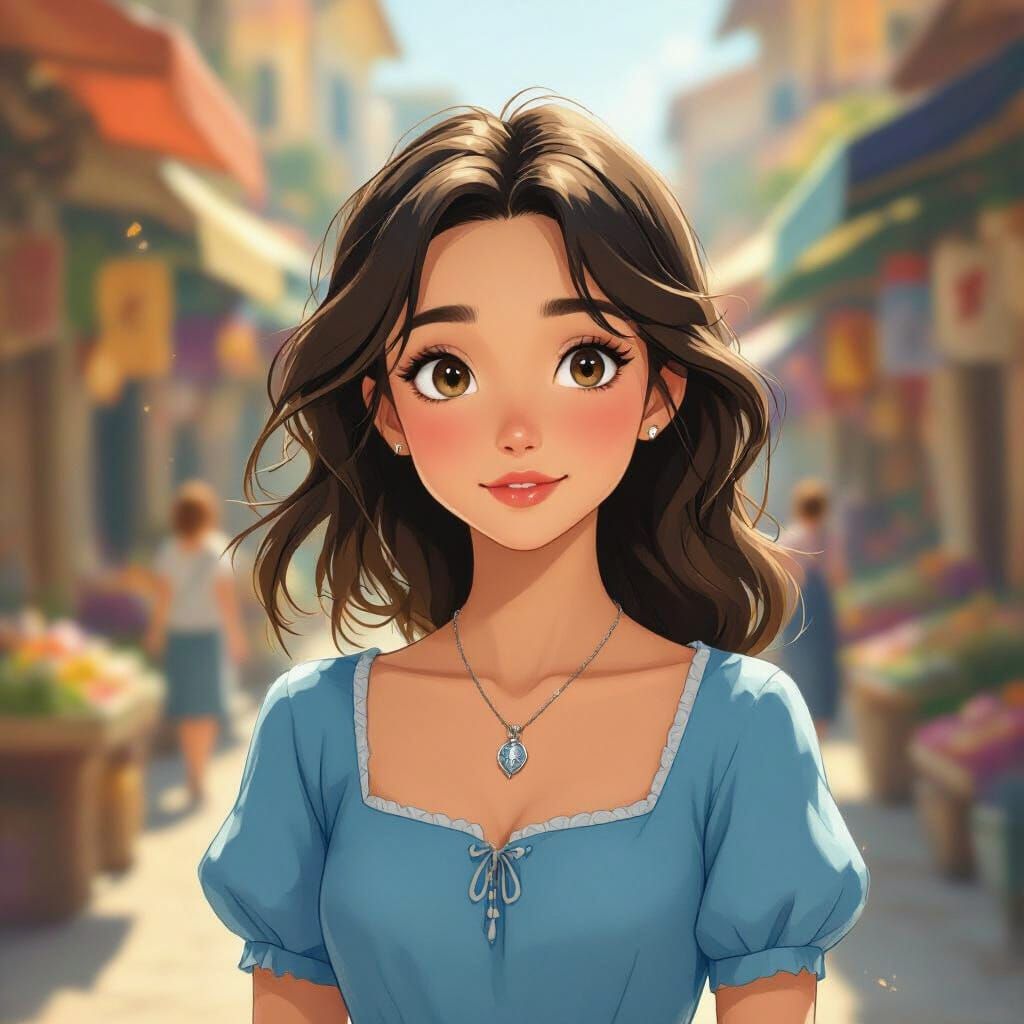 Téa Gardner in Bustling Marketplace, Ghibli Style