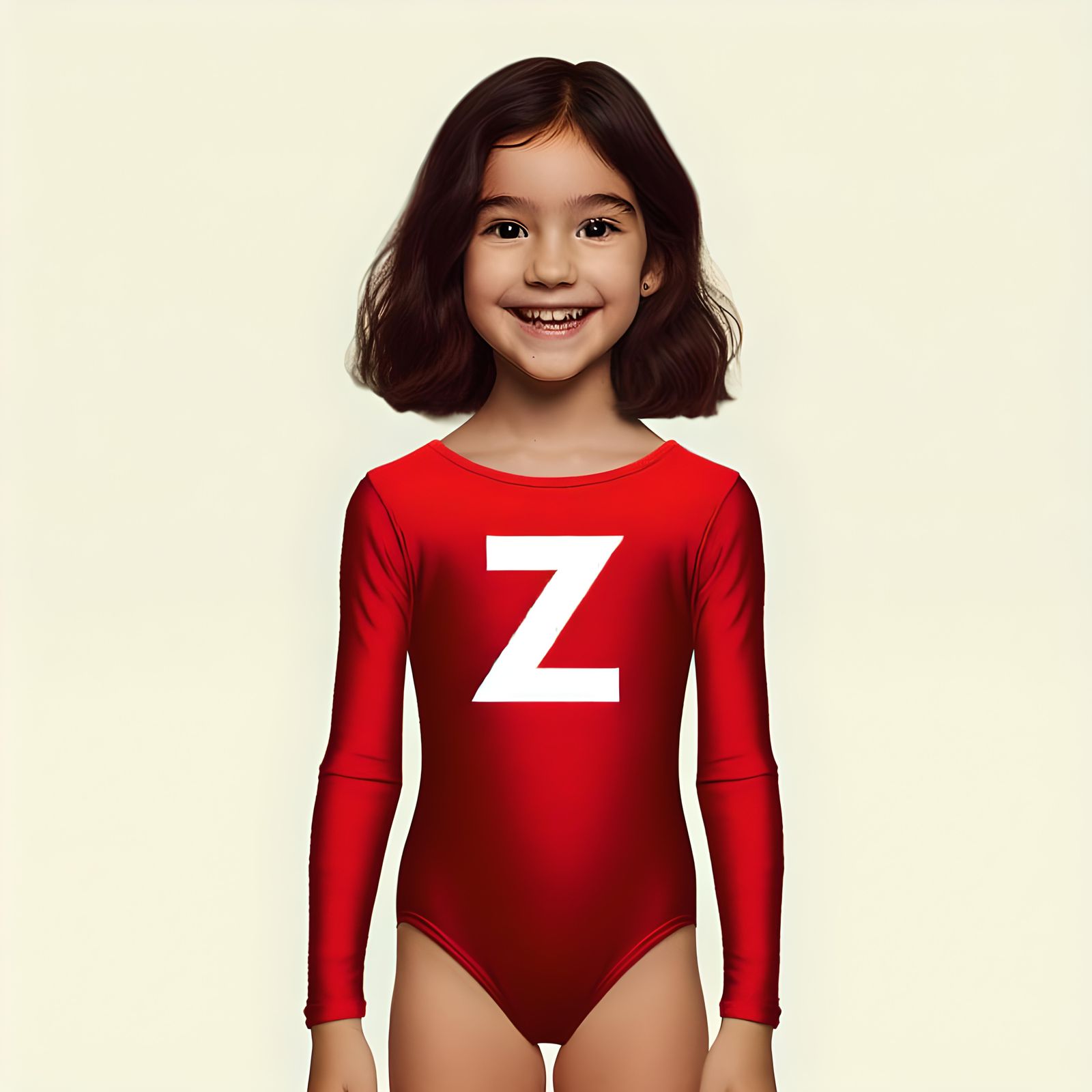 Enthusiastic Girl in Red Leotard Posing