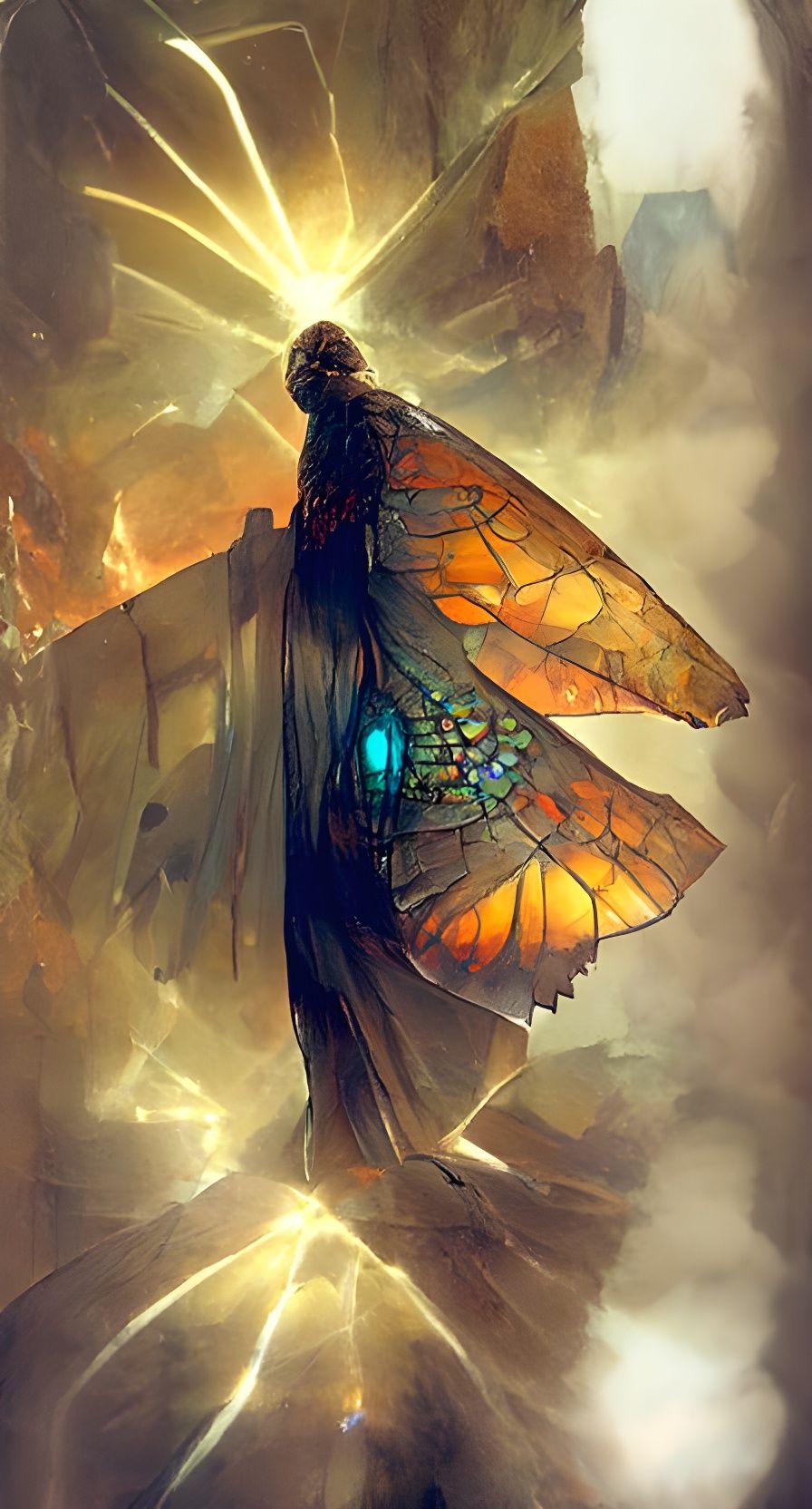 Beksinski Butterfly Guardian with Luminous Wings