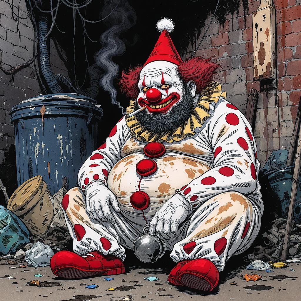 Gritty Clown in Alley: Comic Book Art