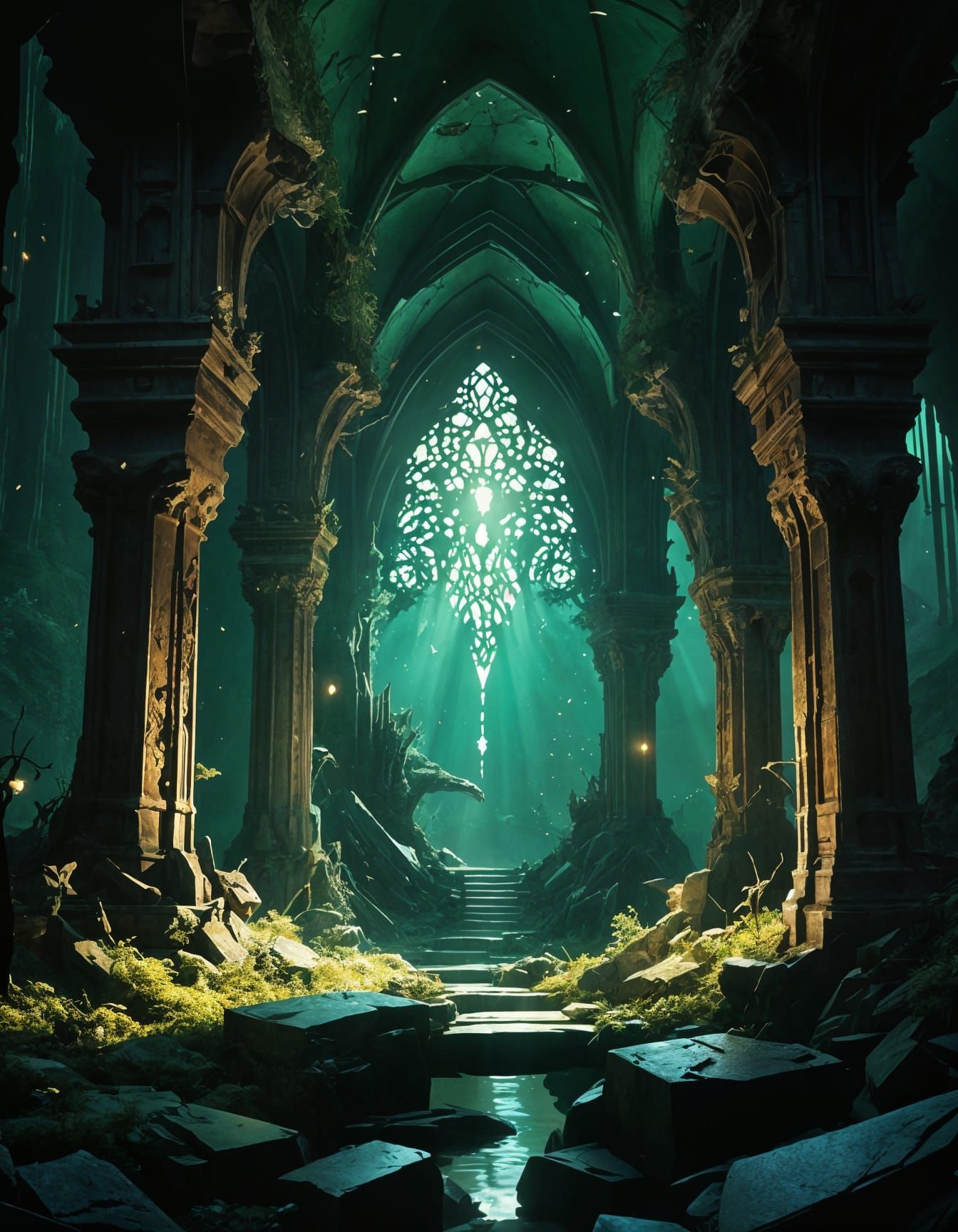 Emerald Gothic Cathedral in a Natural Crystal Cave