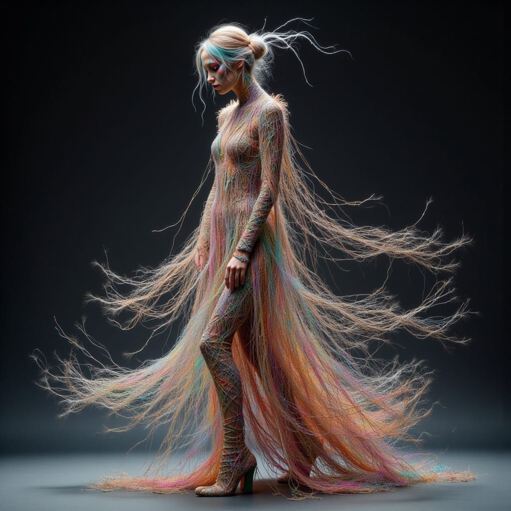 Woman Formed From Single Iridescent Thread