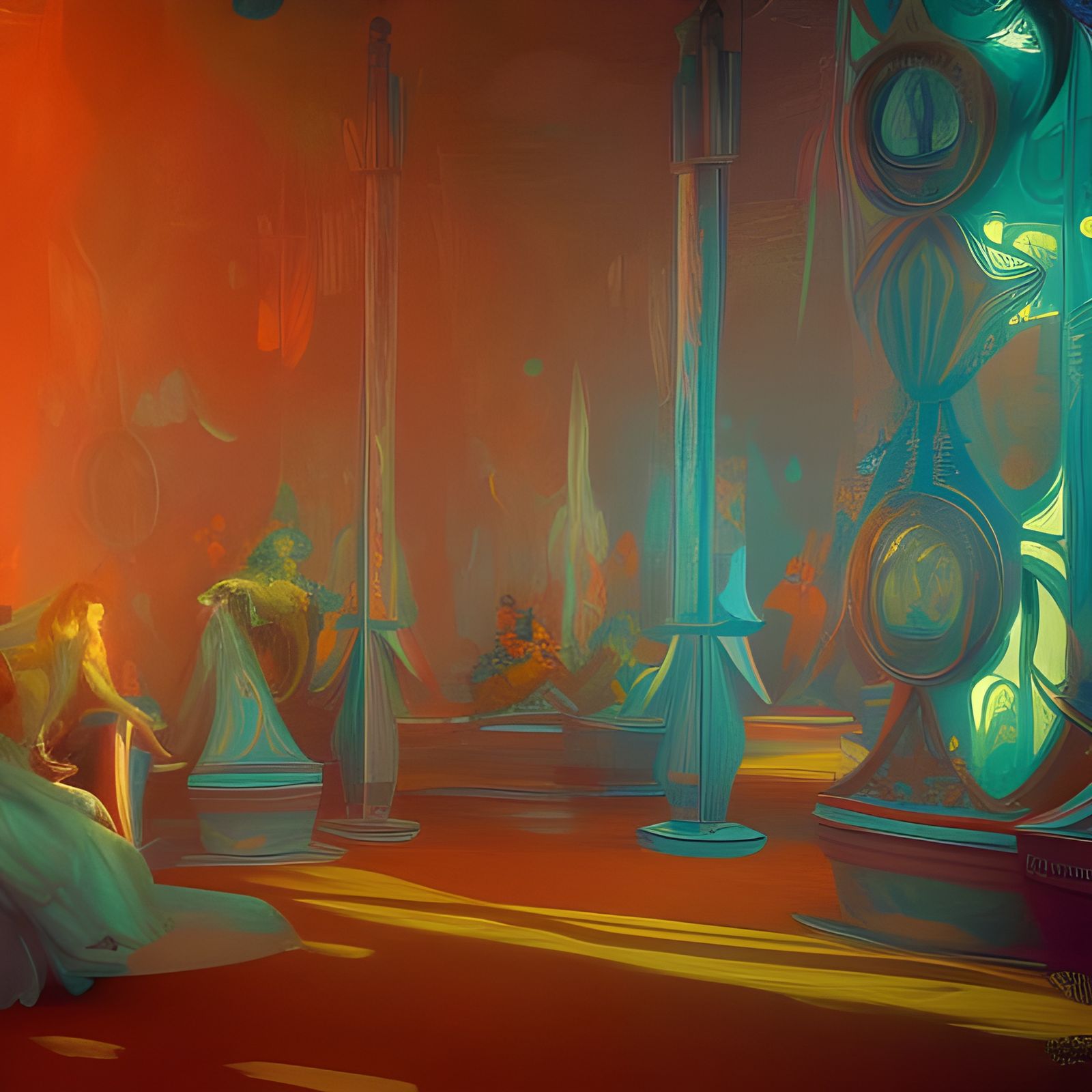 Surreal Funhouse Mirrors in Art Nouveau Style