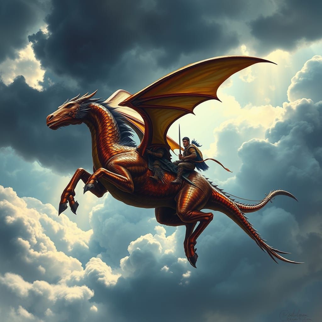 Majestic Longma Soaring Through Stormy Skies