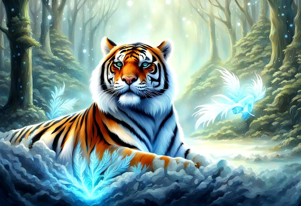 Winged Tiger with Superpowers in Fantasy Landscape