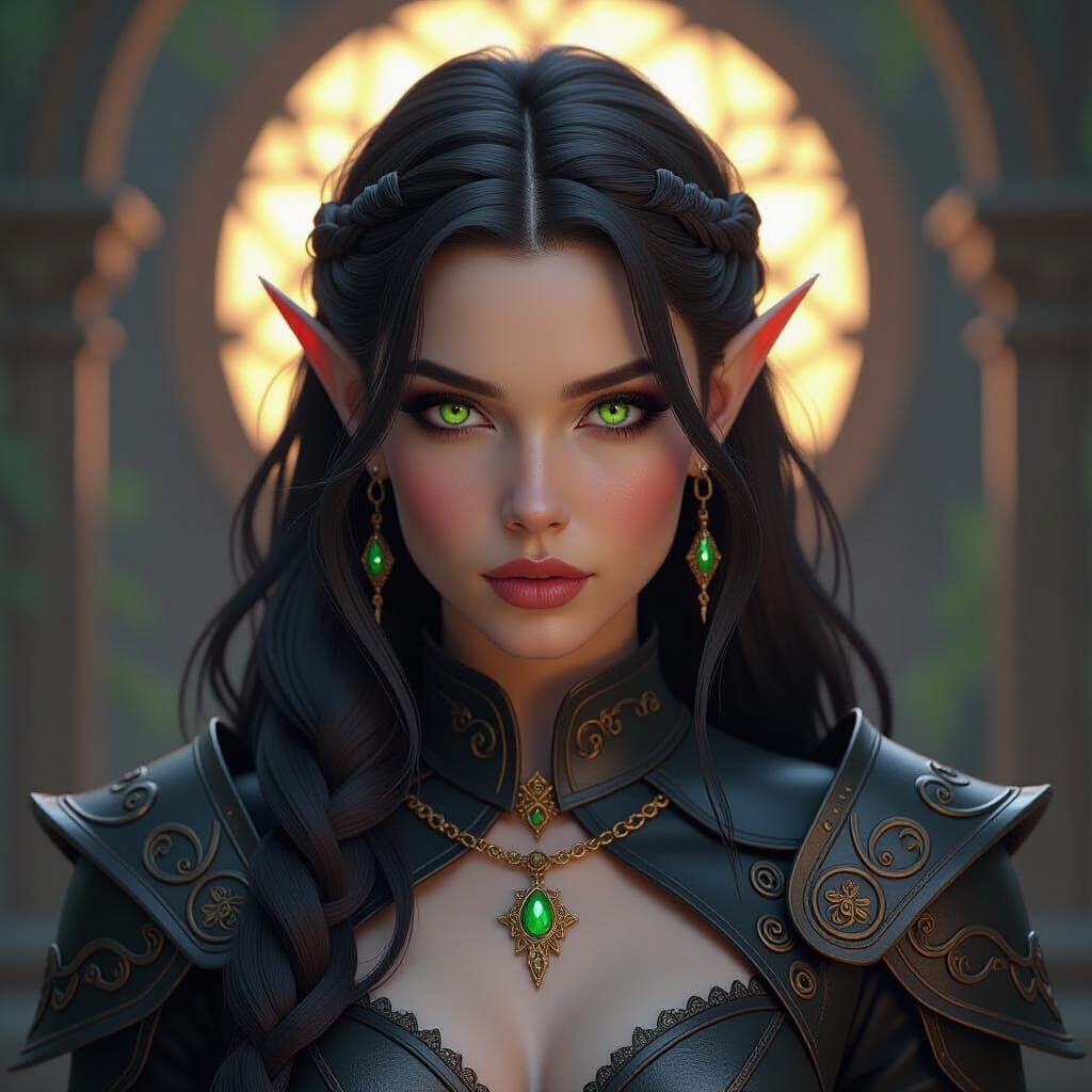 Elven Battle Goth Girl in Dark Fantasy Art Nouveau