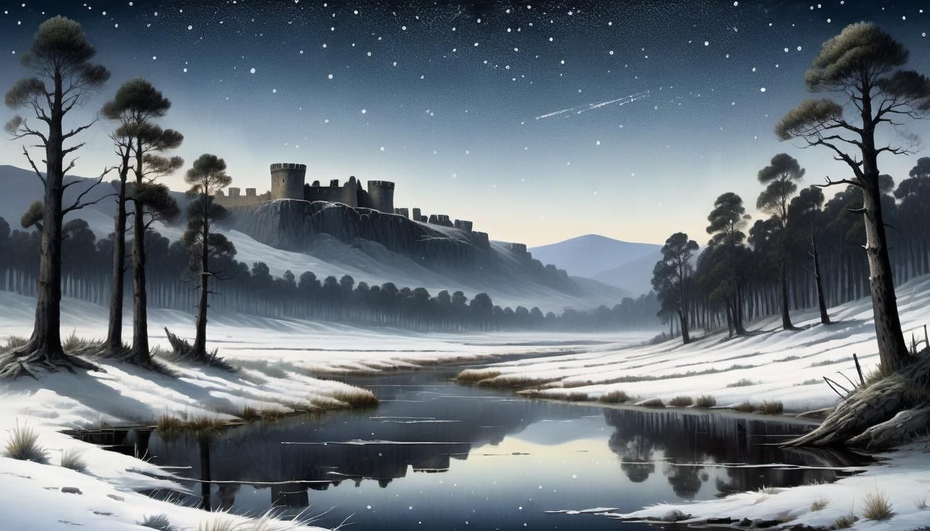 Epic Snowy River Landscape in Gouache Style