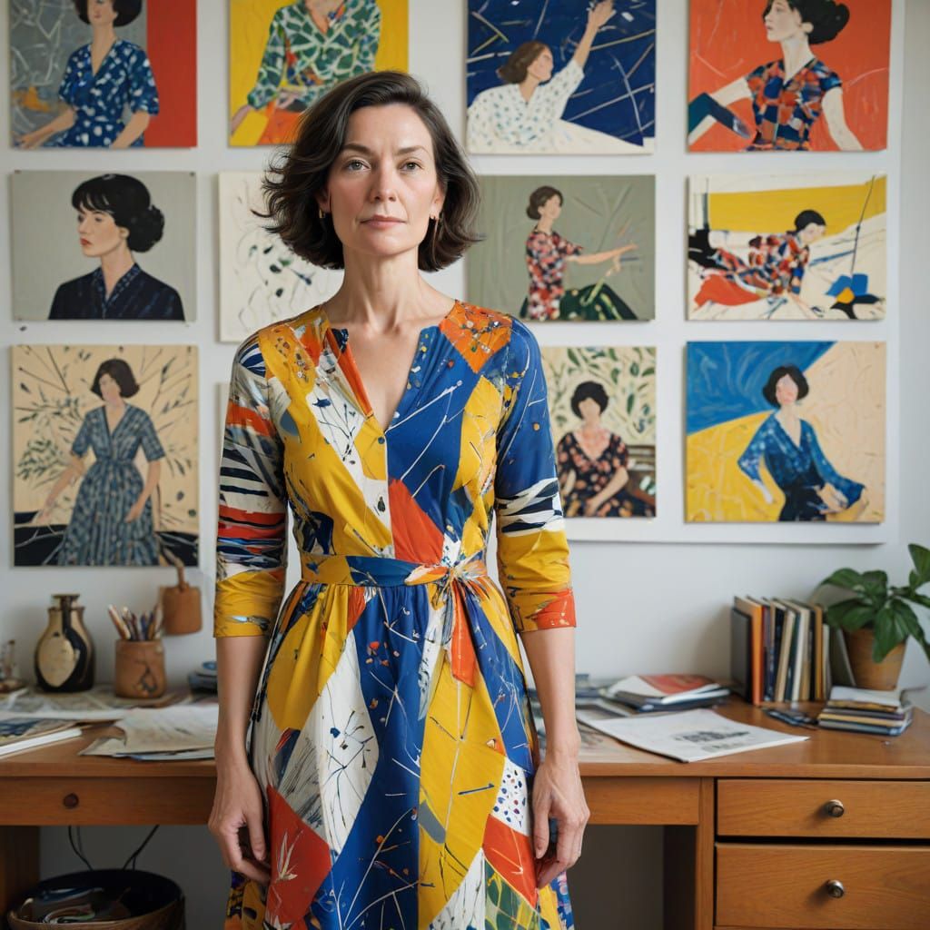 Woman in Vivid Studio Portrait with Intertwined Realism and...