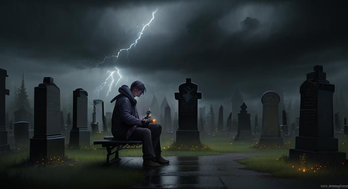 Twilight Cemetery Scene in Watercolor Style