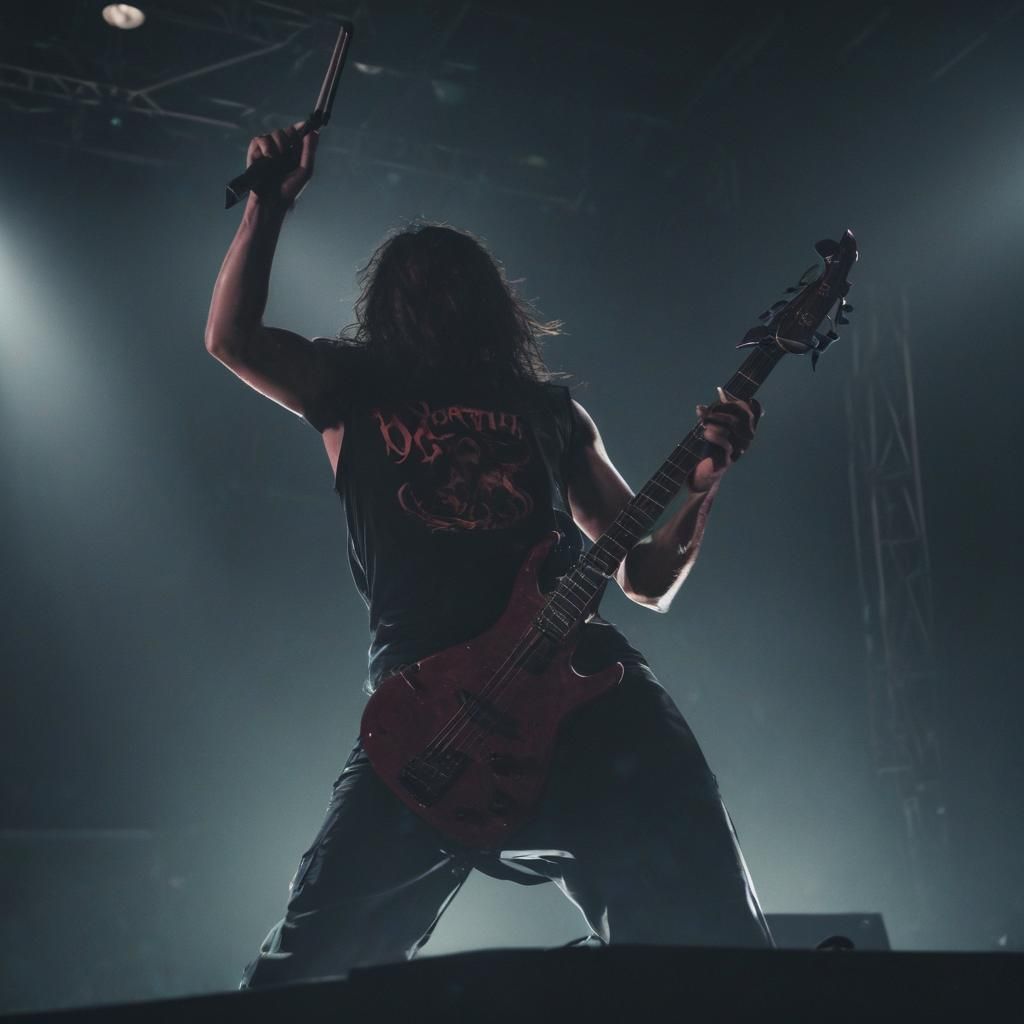 Intense Death Metal Artist on Stage: Cinematic Portrait